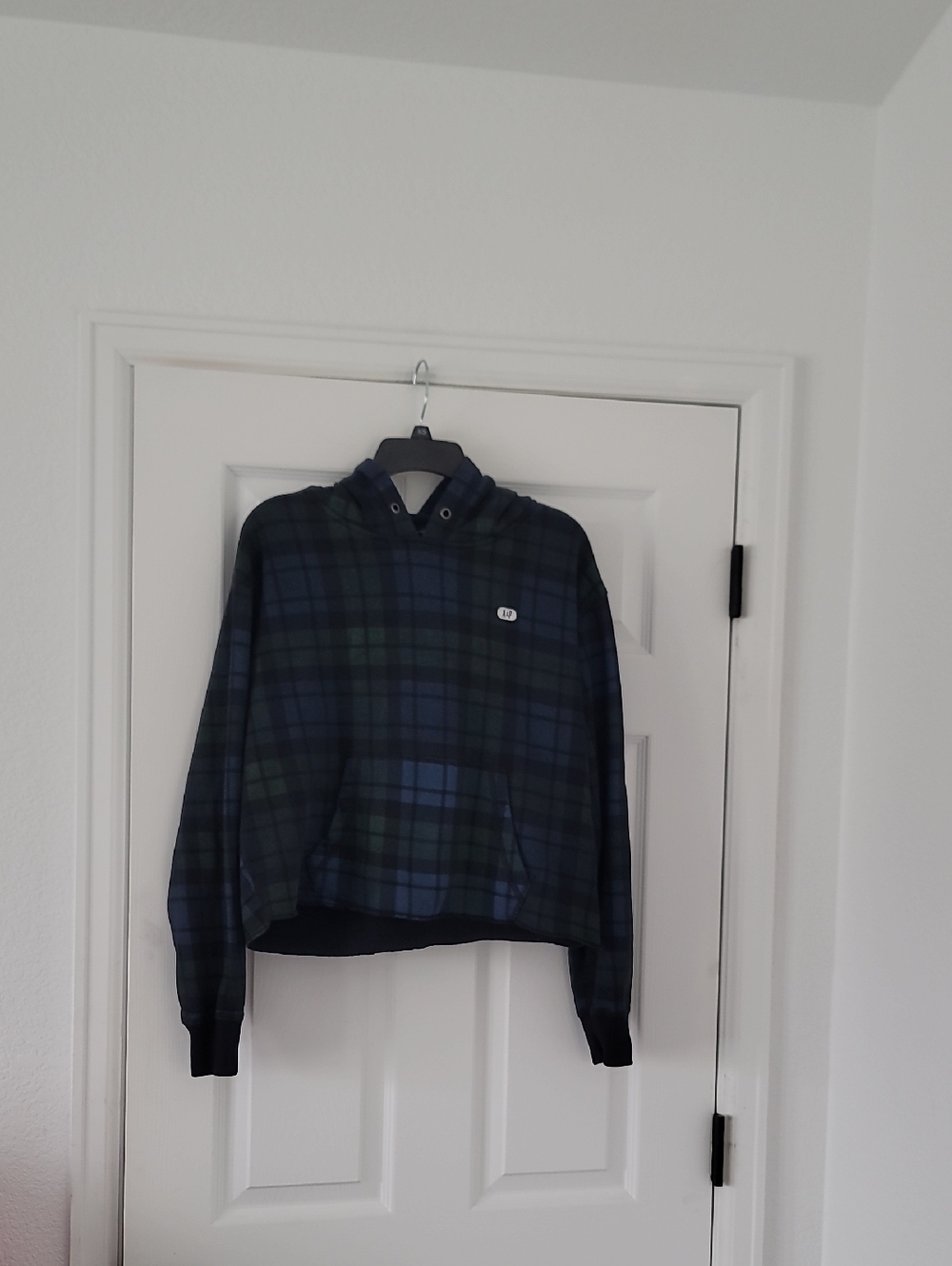 Abercrombie & Fitch Navy and Green Plaid Hoodie